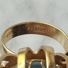 1969 Signed SARAH COVENTRY Pastel Mystic Blue Rivoli Flower Ring Adjustable Size