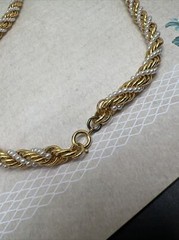 Vintage Gold Tone Metal Faux Pearl 24” Necklace Multi Strand Twist 5707