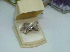 Vtg Sterling 18k Gold clad 1.00ct Diamond Criss Cross Ring Baguettes Sz8-7.9Gr