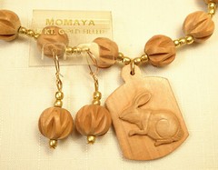 Rabbit Necklace & Earrings Set 14K Gold Filled Sandalwood NOS Tags Momaya India