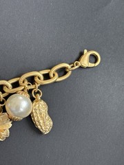 John Wind Maximal Art Charm Bracelet Matt Gold Tone Pearl Crystal Peanut Flower