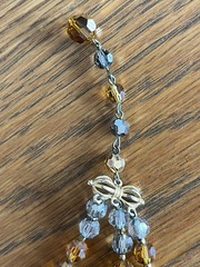 Vintage Crystal Necklace Layered Triple Multi Strand Smoky Gray Gold AB Marvella