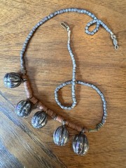 Vintage Signed LAUREL Artisan Tribal Necklace – Cast Metal Pendants & Clay Beads