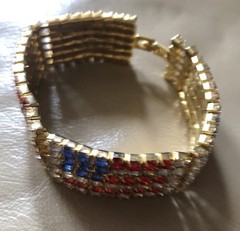 Vintage American Flag 6 Row Rhinestone Tennis Bracelet on Gold Tone SPARKLY