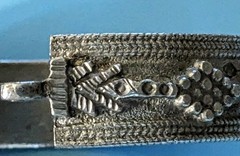 Vtg Israel Silver Cuff Bracelet 46 Grams Grapes & Palm Tree Hinged w/Pin Judaica