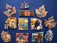 Vintage Jewelry Lot Lucinda Pin House Pin Autumn Clouds W/Face Scarecrow Turkey