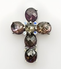 Purple Rhinestone Cross Brooch J42