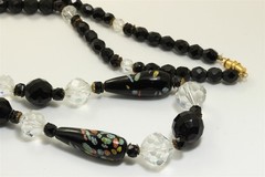 Vintage Handmade Venetian Black Art Glass & Crystal Bead Necklace 27″