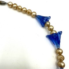 Antique Art Deco 1920s 1930s blue molded Czech glass beads faux pearls necklace
