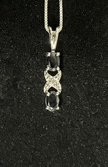 Black and Crystal Rhinestone Pendant and Earring Set with AGI 925 Box Link Chain