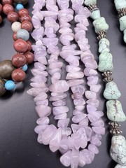 Vintage Lot 7 Stone Gemstone Necklaces Amber Amethyst Turquoise Sodalite Shell