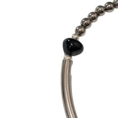 Vintage Sterling Silver Bead Genuine Black Onyx Collar 14″ Easy Fit Necklace