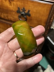 Vtg 30g RARE Diamond Cut Faceted End Day Green Yellow Bakelite Bangle Bracelet