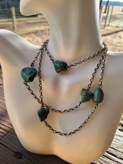 Art Nouveau Long Turquoise Sterling Guard Chain Necklace