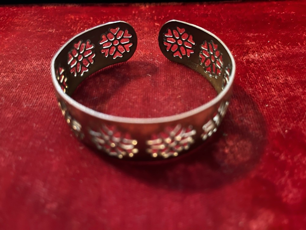 Vintage Copper Bangle Cuff Bracelet With Hearts 3/4” Wide