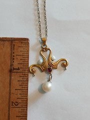 Victorian Lavalier Necklace Pendant 10k & Chain Gold & Pearls Garnet READ Descr