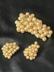 Vintage Faux Pearl Cha Cha Brooch Earring Set French Trombone Clasp Clip On READ