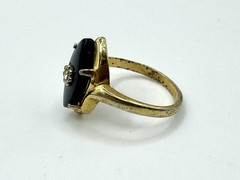Vintage 14k GE Gold Art Nouveau Black Marquise Onyx Stone Rhinestone Ring Size 8
