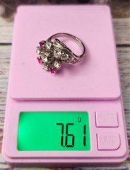 Vintage GOTHIC Kinsley & Sons Inc. 14K White Gold Diamond Ruby Ring 1940s Rare
