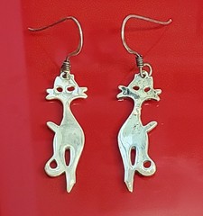 VTG 925 Cat Silhouette 1.5in Drop Earrings Sterling Silver 3g Patina Intact READ