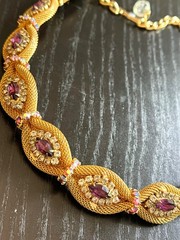Rare Outstanding Vintage HOBE Set Necklace Bracelet Earrings Amethyst Gold Mesh