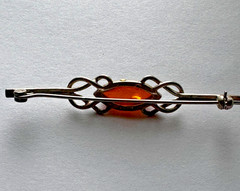 Vintage Sterling Silver 925 Amber Bar Brooch Celtic Knot Design 2″ Pin