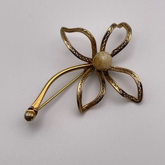 Vintage Flower Pin, 12K Gold-Filled, with Opal Stone, 2-1/2 inches, secure clasp