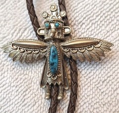 KACHINA THUNDERBIRD DANCER-WARRIOR Figural BOLO TIE NECKLACE Vintage