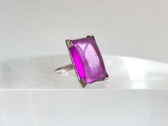 Faux Amethyst Stone Sterling Silver XL Solitaire 925 Vintage Ring – sz 6.5