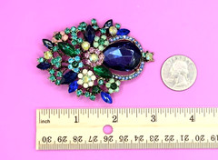 Gold Tone & Multicolor Rhinestones Flowers Bouquet Brooch Contemporary