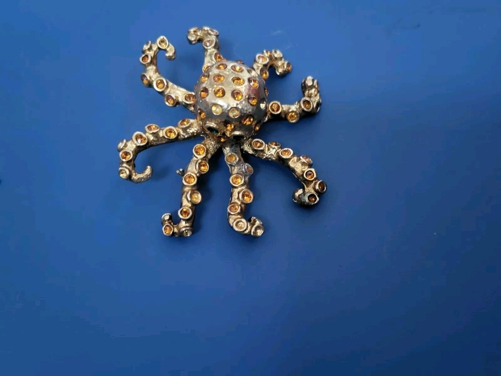 Giant octopus goldtone 3D austrain crystal brooch XL size brooch pin jewelry