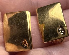 Vintage Ralph Lauren RLL Gold Clip Earrings Rectangle Minimalist 0.75”