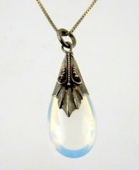 Sterling Silver Opaline Glass Pendant Necklace Box Chain 925 5.3G 17.75 Inches