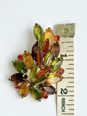 VTG Juliana Multicolor Autumn Marquise Rhinestone Leaf Brooch & Clip-On Earrings