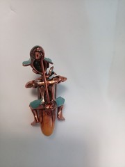 Vtg Charles F. Worth Copper & Bakelite Brooch Bongo Enamel Pin Native Drummer