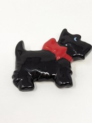 Vintage Scottie Dog Brooch Black Enamel Red Bow Flying Colors Figural Pin