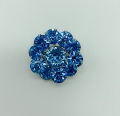 Vintage Blue Rhinestone Brooch Pronged Silver Tone Pin Costume Fashion Jewelry