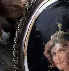 Antique Victorian Sterling Silver Painted Cameo Portrait Porcelain Brooch/Pin