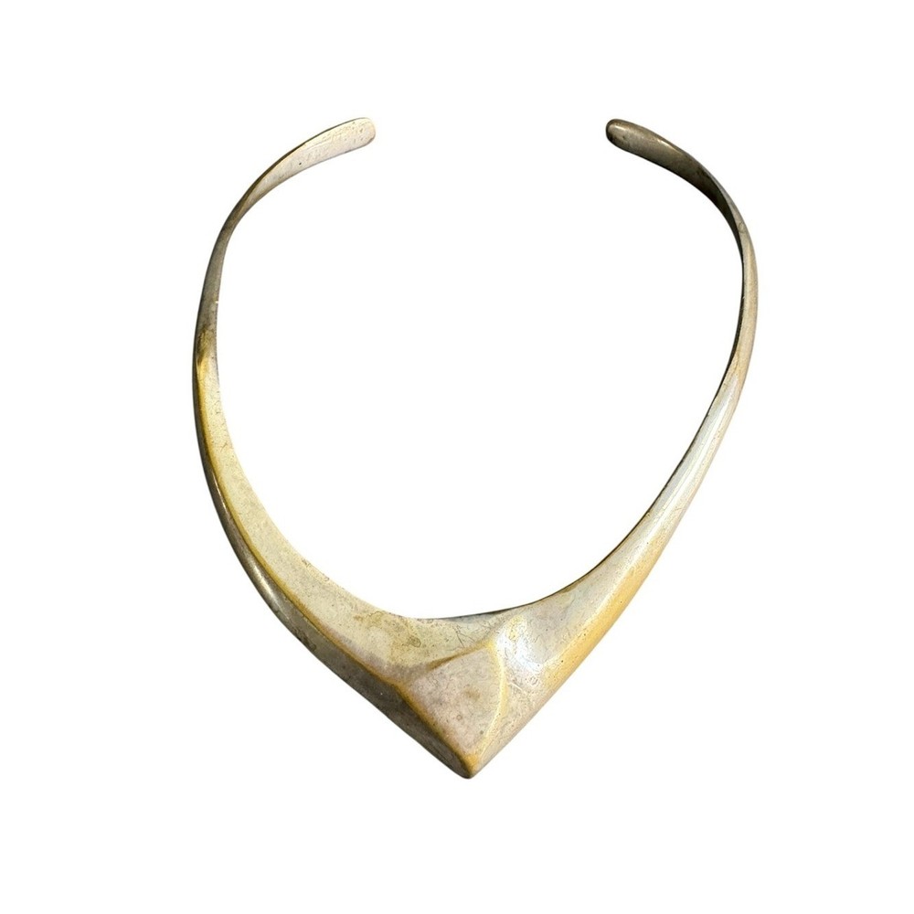 Vintage Modernist Torque Necklace Silver Gold Brass Brutalist 70s READ