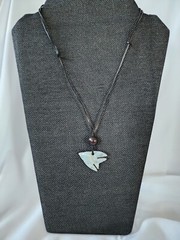 Estate Sale! PAIR Stone Pendant Necklaces Leather Adjustable Cord-Turtle, Fish