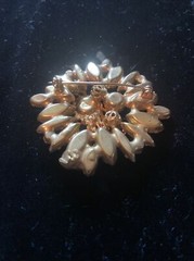 Vintage Pink Yellow Lavender Rhinestone Gold Tone Filigree Accents Brooch Unique