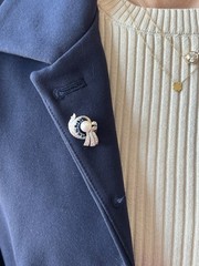 Mid Century Pearl Sapphire Diamond 14k White Gold Brooch 1950s