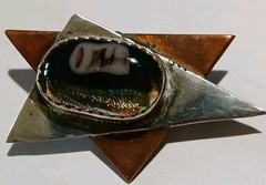 Vtg Mid Century Brutalist Copper Silver Art Dichroic Glass Star Brooch Pin