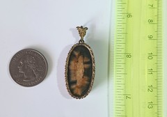 Vtg (Antique?) Double-sided Agate? Pendant in Oval Gold-tone Frame