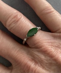 Art Deco JADE & DIAMOND RING, 14K White Gold – c1920, Green Jade Ring (5F141)