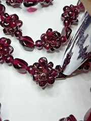 vtg 35″ Cluster Bohemian Garnet Necklace Single Strand with vtg Clip Earrings