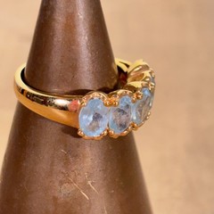 Gold Tone Costume Ring w Channel Set Blue Stones, China Sz 8.75