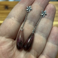 925 Sterling Silver Modern Boho Pink Gem Stone Drop Dangle Earrings