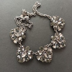 Vintage Smoky Gray Necklace Cocktail Rhinestone Bib Victorian Revival Royal VTG