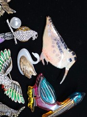 Vtg Costume Jewelry Birds Owls Swan Pendant and Pin Brooch Lot